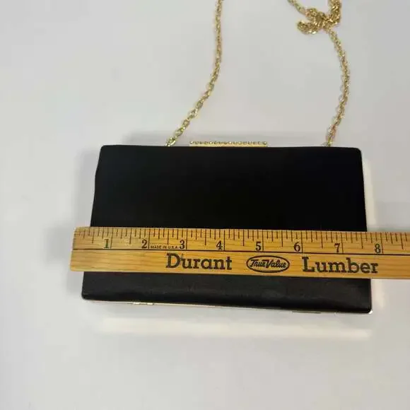 Kate Landry Black Satin Evening Box Clutch with Rhinestone Clasp - Picture 7 of 8